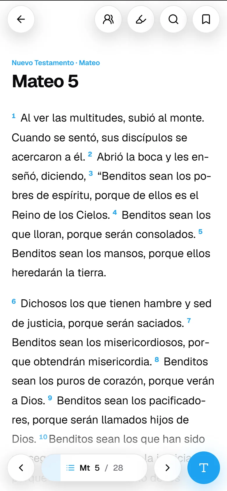 Mateo 5 en el lector de la Biblia