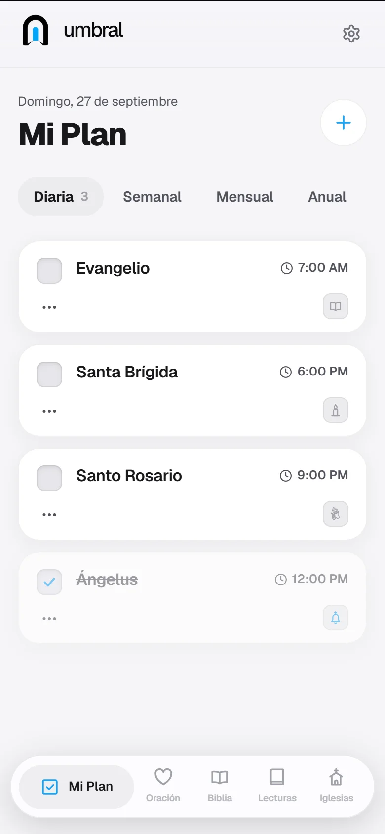 Mi Plan: las prácticas del día con su hora