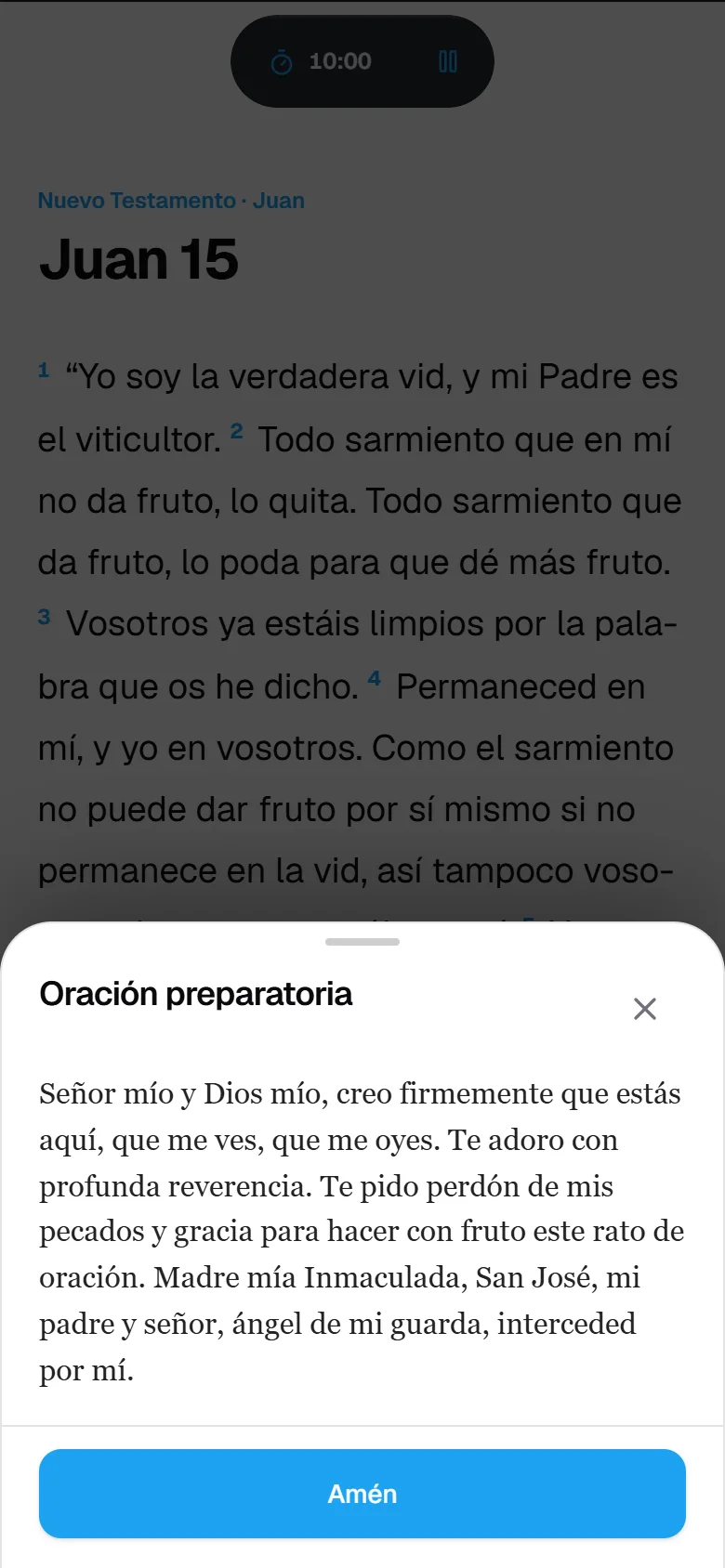 La oración preparatoria al empezar el temporizador de una lectura